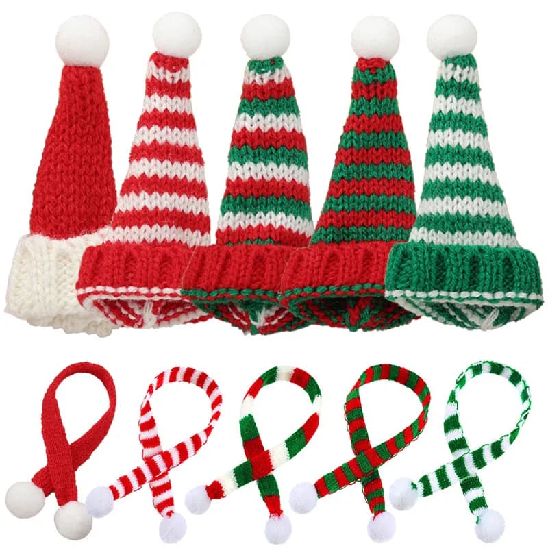 Bella bambola sciarpa cappello mini berretto natalizio sciarpe lavorate a maglia materiale fatto a mano vestiti in miniatura ornamento natalizio accessori per casa delle bambole