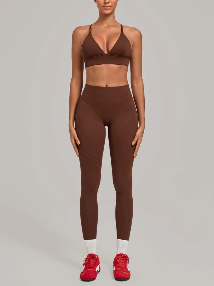 VITALINOVO Butt Lifting Workout Sets for Women Deep V Neck Criss Cross Straps Sports Bra High Waisted Yoga Leggings Gym Outfits