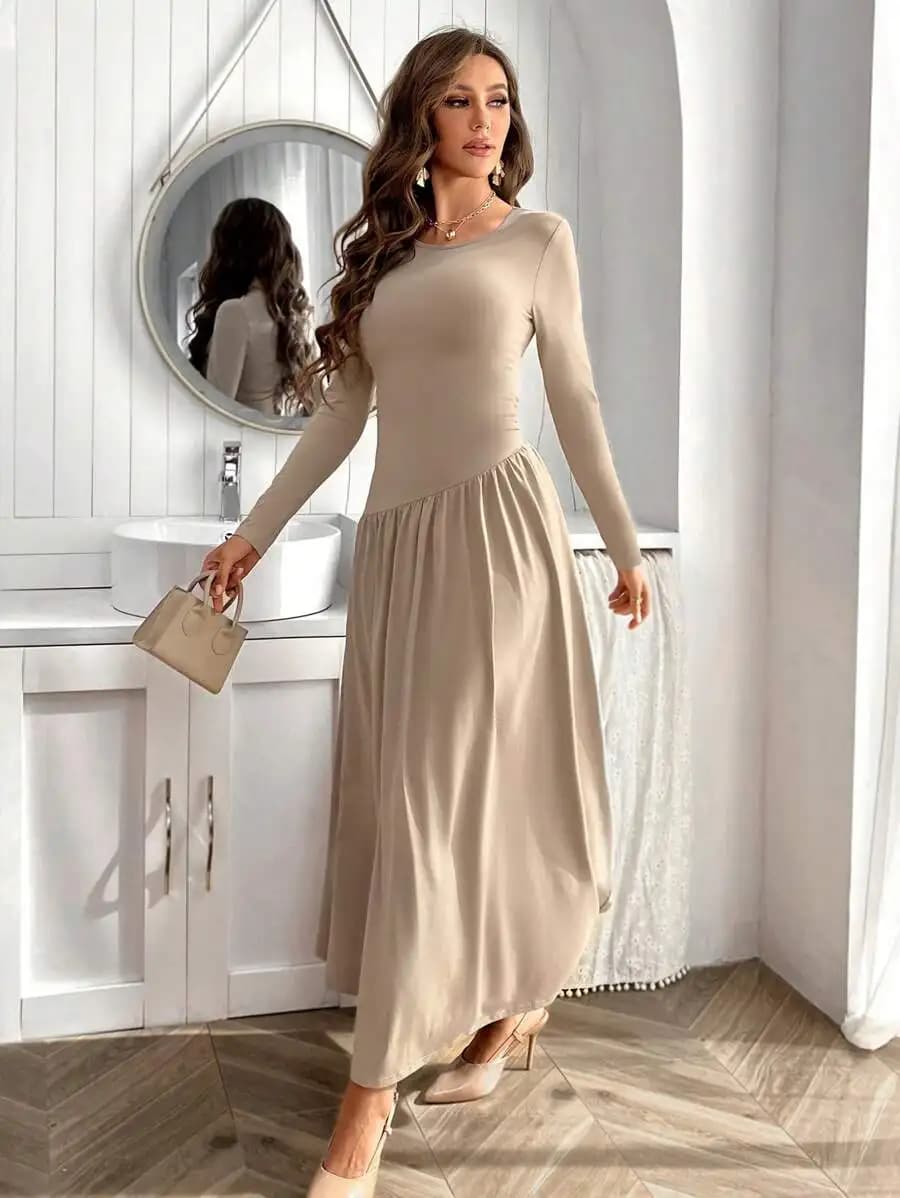 Long Sleeve Flounce Hem Maxi Dress For Women