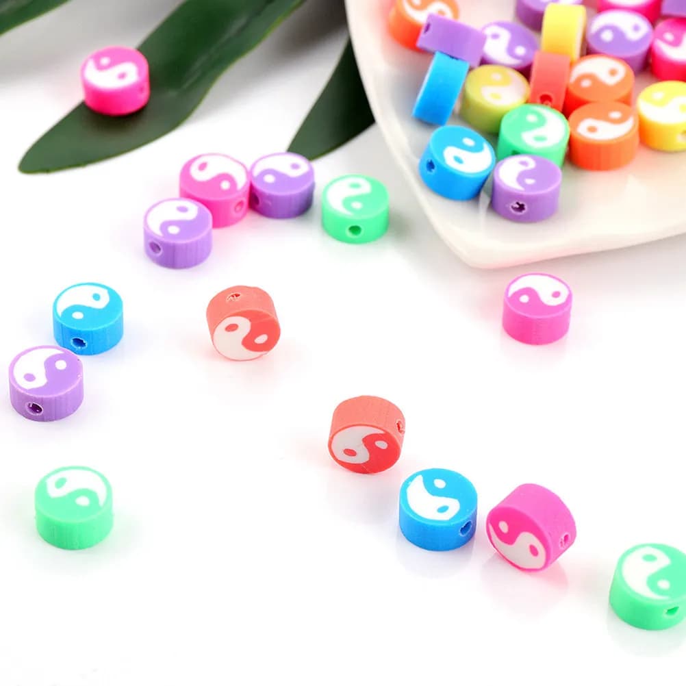 2 Bags Yin Yang Loose Beads Polymer Clay Smooth Finish Bright Colors for DIY Jewelry Craft Bracelet Necklace Making DIY Tai Chi