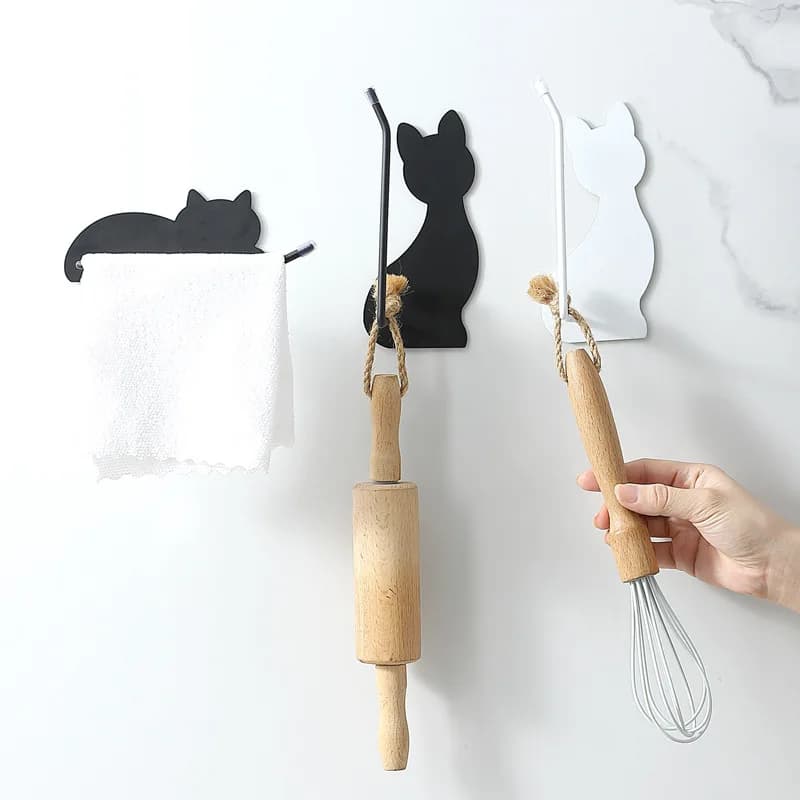 Gatto Non-perforazione Porta stracci pigro Carta igienica Pellicola trasparente Portaoggetti a parete Porta asciugamani di carta da cucina in acciaio inossidabile Nuovo