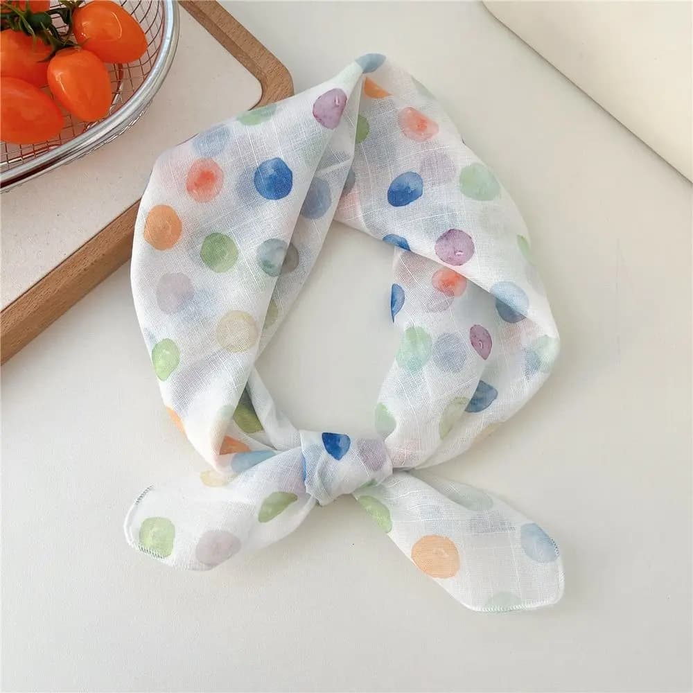 Fascia per capelli in stoffa alla moda, stile pastorale, fresca, floreale, piccola sciarpa quadrata, sciarpe a pois da donna