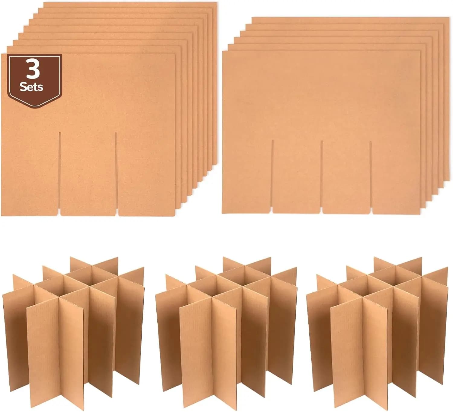 Set di 3 Divisori in Vetro per Scatole da Trasloco, Adatti per Scatole 16x12x12 Pollici, Materiali di Imballaggio in Cartone Ondulato per Piatti e Vino