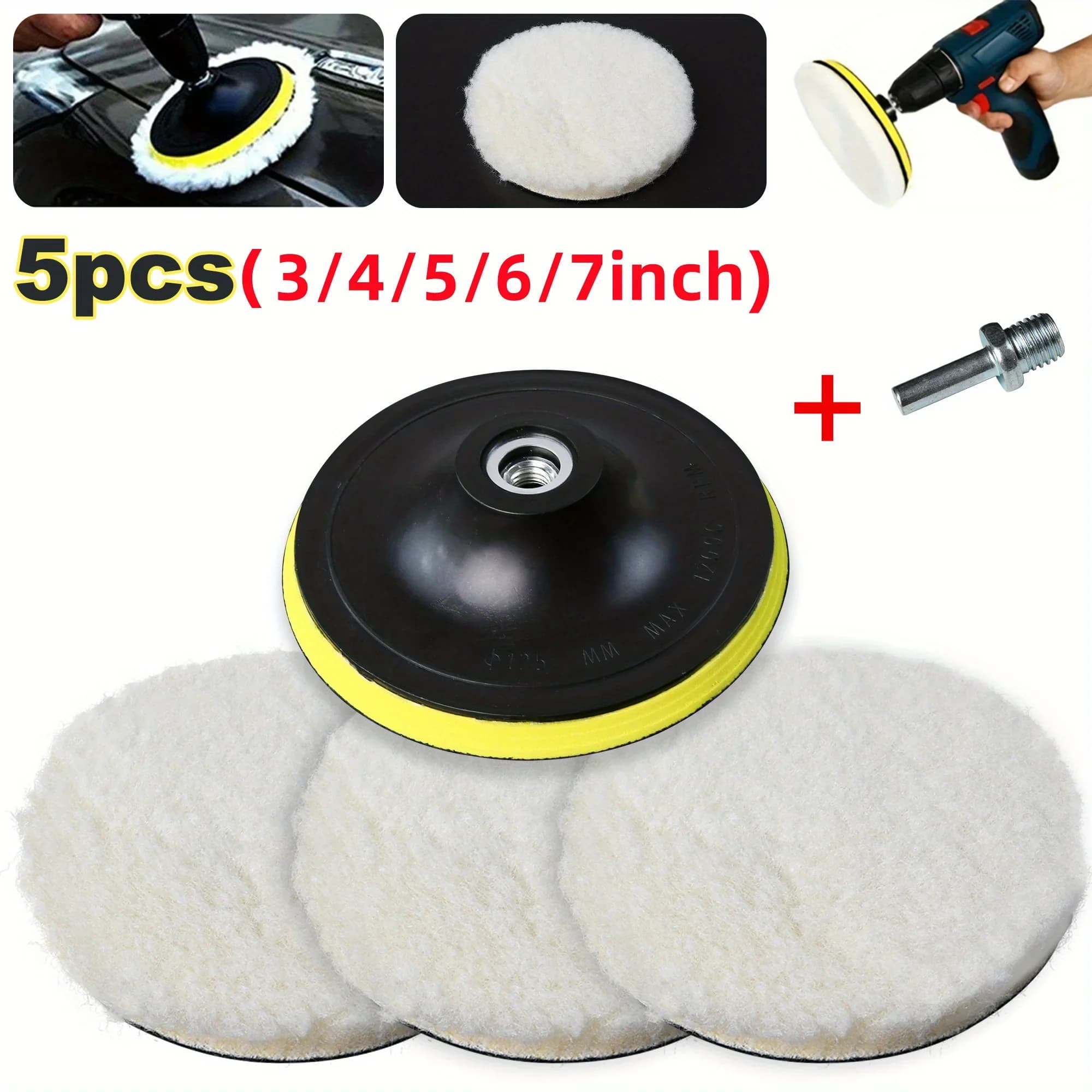 5PCS 5/4/3 pollici Auto Lucidatura Ceretta Lucidatura Ruota Pad Auto Lucidatore Kit per Auto M10/M14 Trapano Connettore Auto Vernice cura