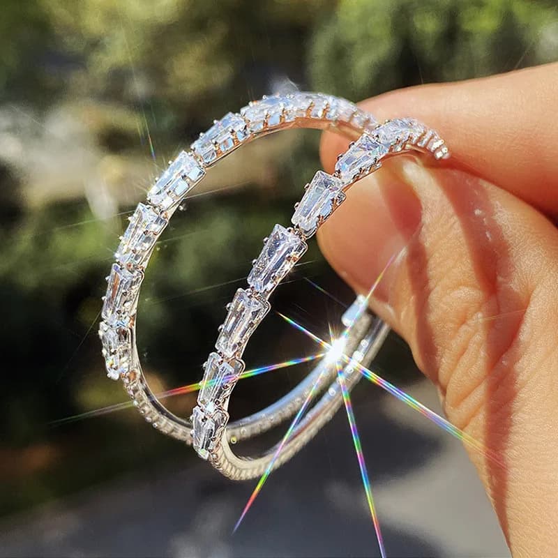 Orecchini a Cerchio di Lusso in Argento Sterling 925 con Zirconi Incastonati, Grandi Cerchi Rotondi per Fidanzamento, Matrimonio e Feste, Orecchini Femminili