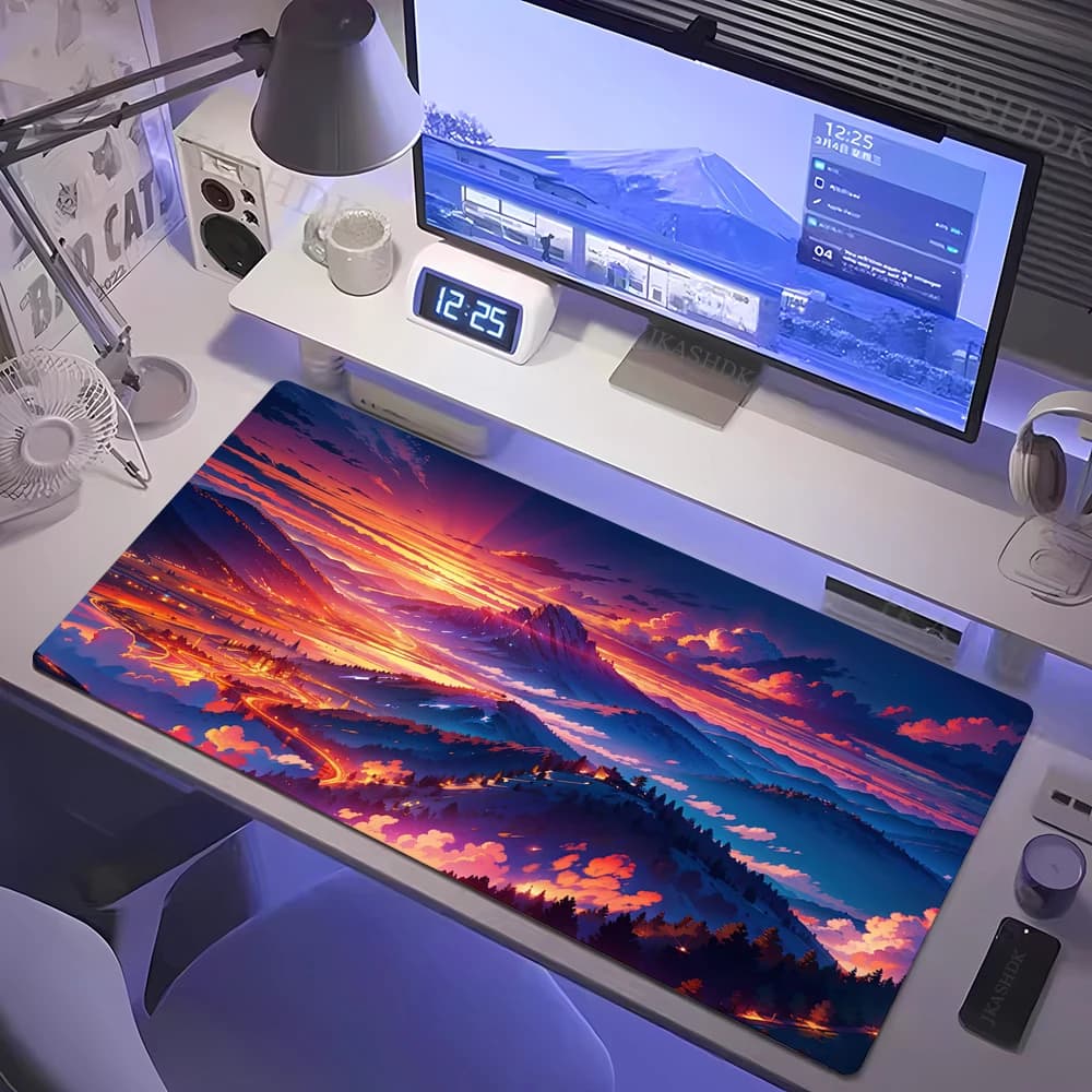 Tappetino per Mouse da Gaming XXL con Motivo Tramonto, Antiscivolo con Bordi Cuciti, Tappetino da Scrivania per PC, Accessori per Tastiera e Computer per Giocatori PC