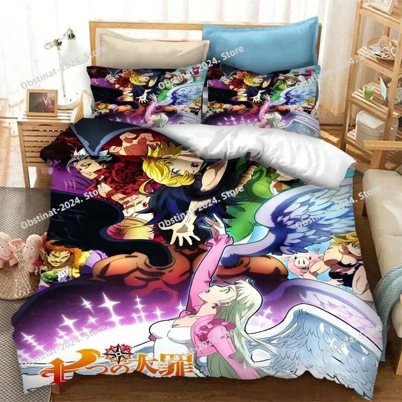 Anime The Seven Deadly Sins Set biancheria da letto Stampato singolo Piumino Trapunta Copripiumino Federa Set da 3 pezzi Bambini Taglia adulto