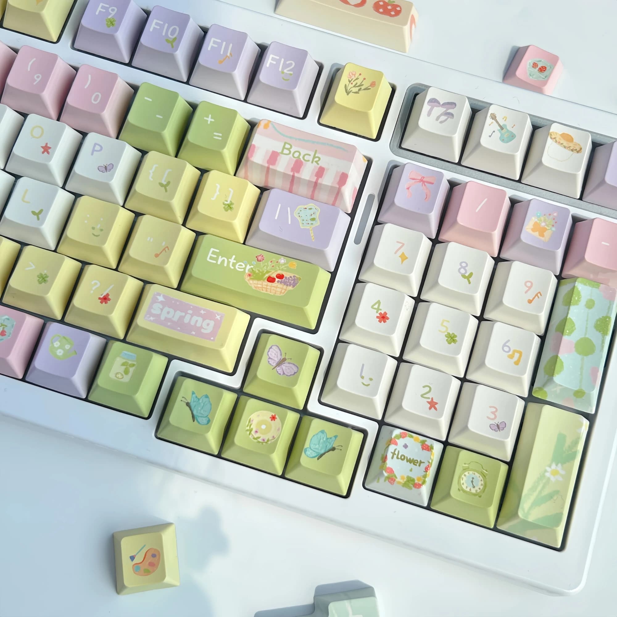 MAIMOOO Keycap Russian/Corean/Thailand Cherry MOA with Guide Illustrated in Spring, Keycap PBT Colorful Hand Painted for Mechanical Keyboard
