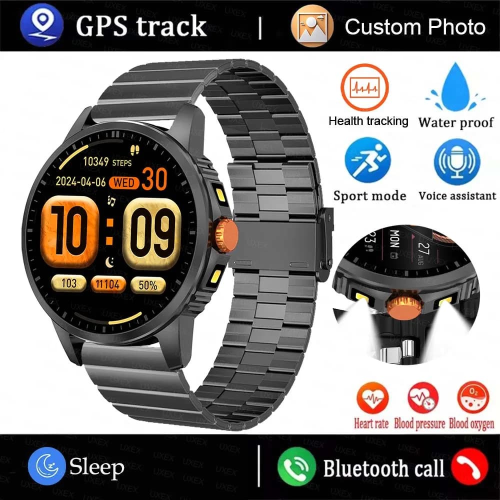 Smartwatch Business 2 con 2 Torce per Uomo, Orologio Sportivo HD 1.5, Chiamate BT, Monitoraggio Salute, Foto Personalizzate, Utilizzabile con Outdoor Watch Plus