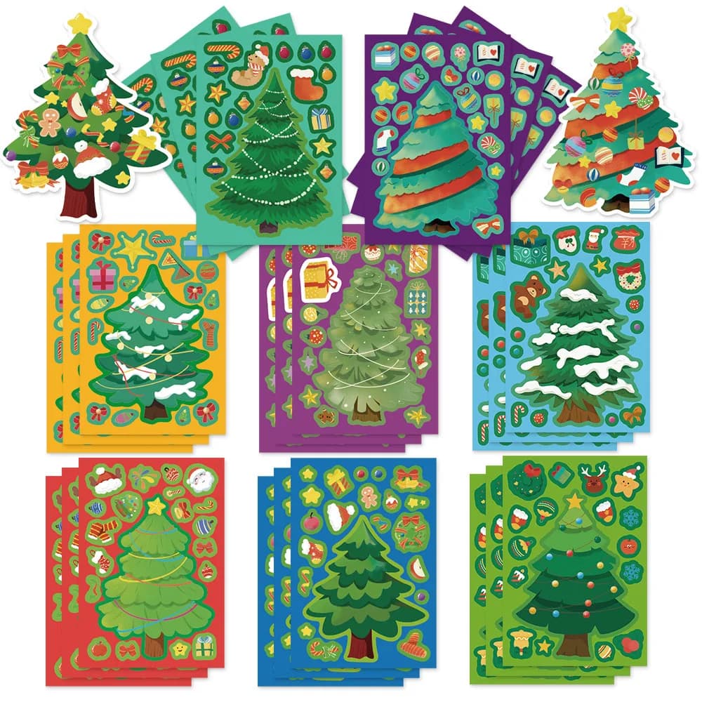8 pezzi di divertimento natalizio albero di Natale collage creativo fai da te adatto per custodie per telefoni, tablet, tazze d'acqua e adesivo giocattolo decorativo