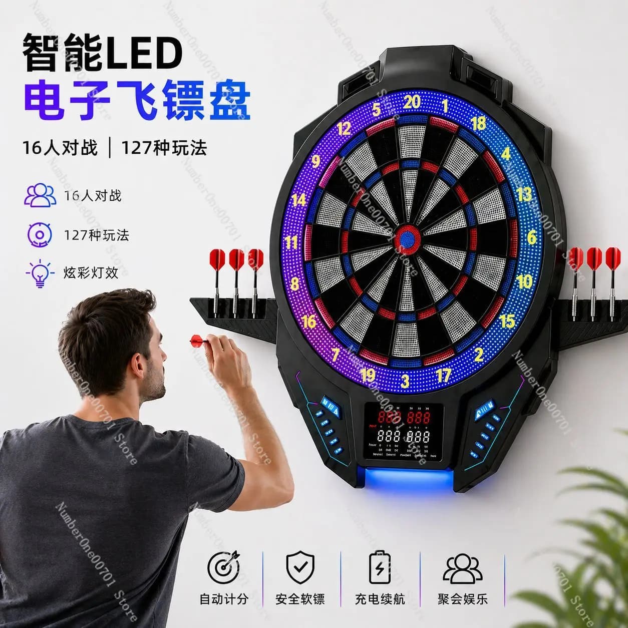 Electronic Dartboard with LED Display & Auto Score, Soft Tip Dart Board with Large Screen, 27 Games for Home