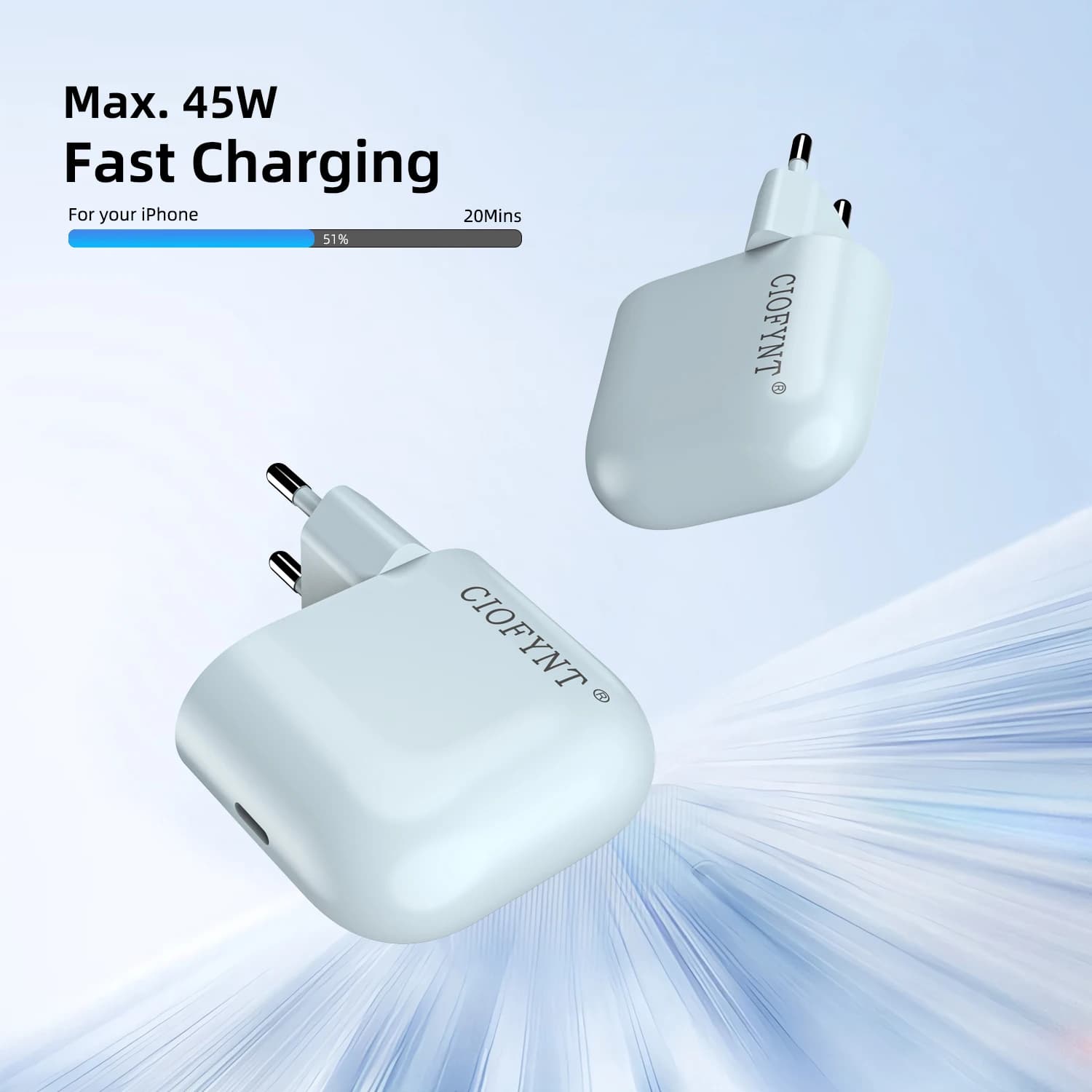 Caricatore USB C PD da 45W, Adattatore di Ricarica Rapida Tipo C [PD 3.0], Compatibile con iPhone 16/15/14, Samsung Galaxy, Google Pixel e Altri