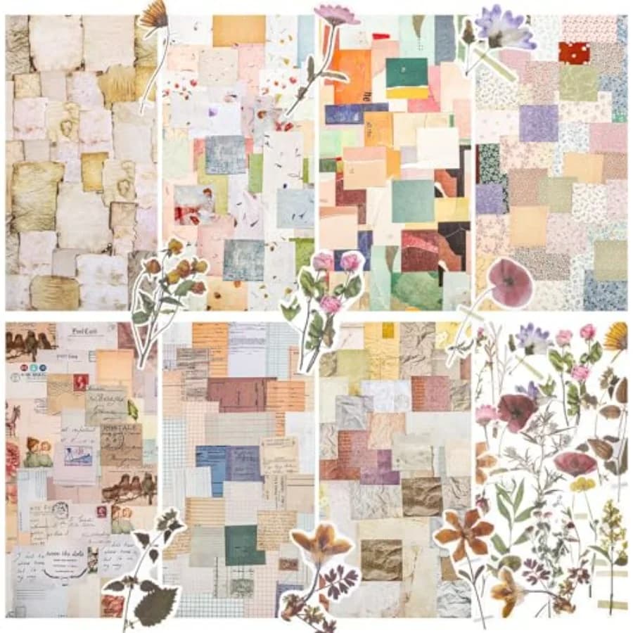 445 Pcs, Journaling Supplies Kit, Delicate Decorative Paper with Floral Stickers and Multi-Size Scrapbook Paper for Junk Journa