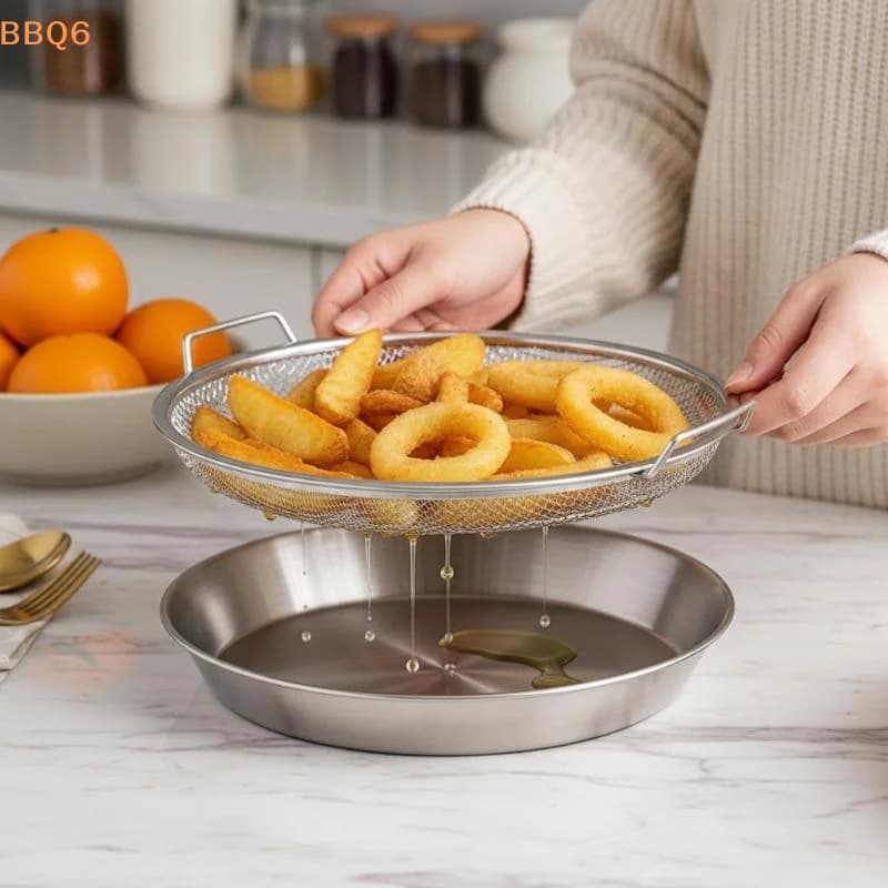 *Food-grade Stainless Steel Kitchen Oil Filter Tray Mesh Frying Drain Pan Strainer Colander