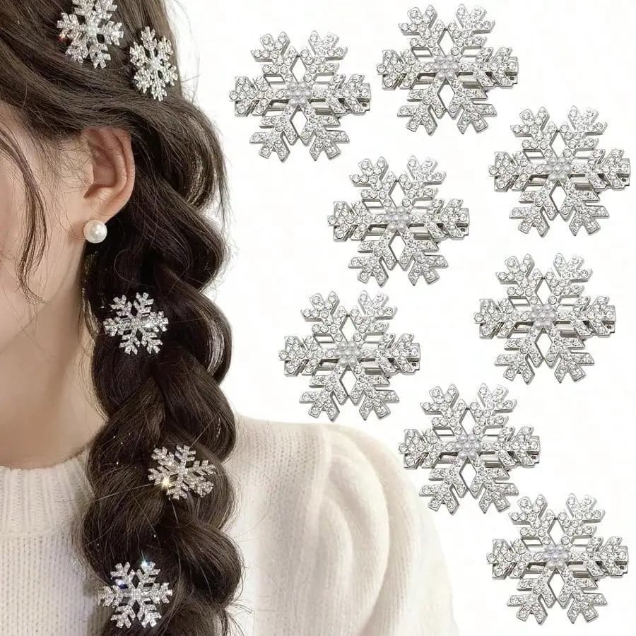 2 fermagli per capelli con strass scintillanti a forma di fiocco di neve per autunno e inverno, per donne e ragazze, per Natale, feste, uso quotidiano, accessori per capelli, regalo