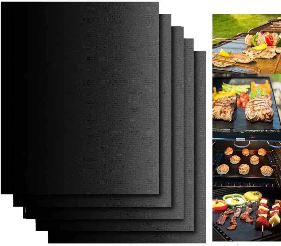 Non-Stick Grill Mats Set of 5 - Reusable BBQ Mat for Gas, Charcoal, Electric Grills, 15.75x13 Inch, Black