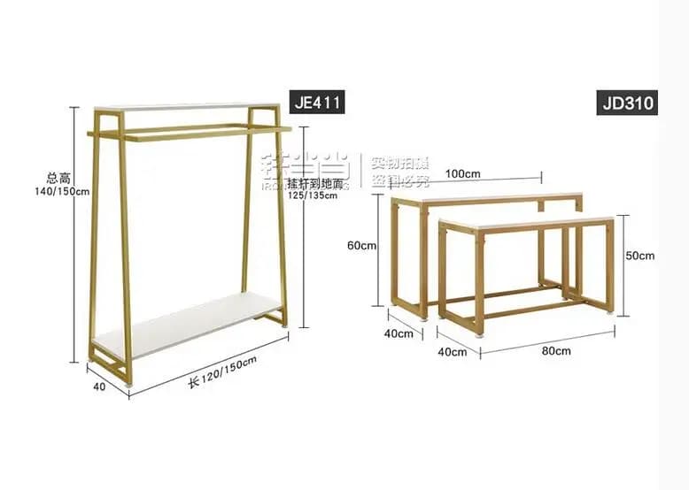 Double row island display for women's clothing stores, hangers and decorative shelves for clothing stores