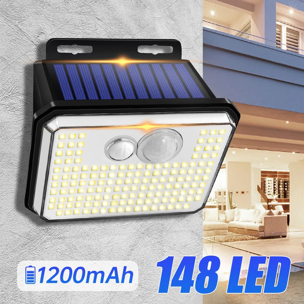 IP65 Waterproof Solar Garden Lights Wall Lamp with Super Bright Motion Sensor 148 LED Solar Energy Safety Lamp 3 Modes