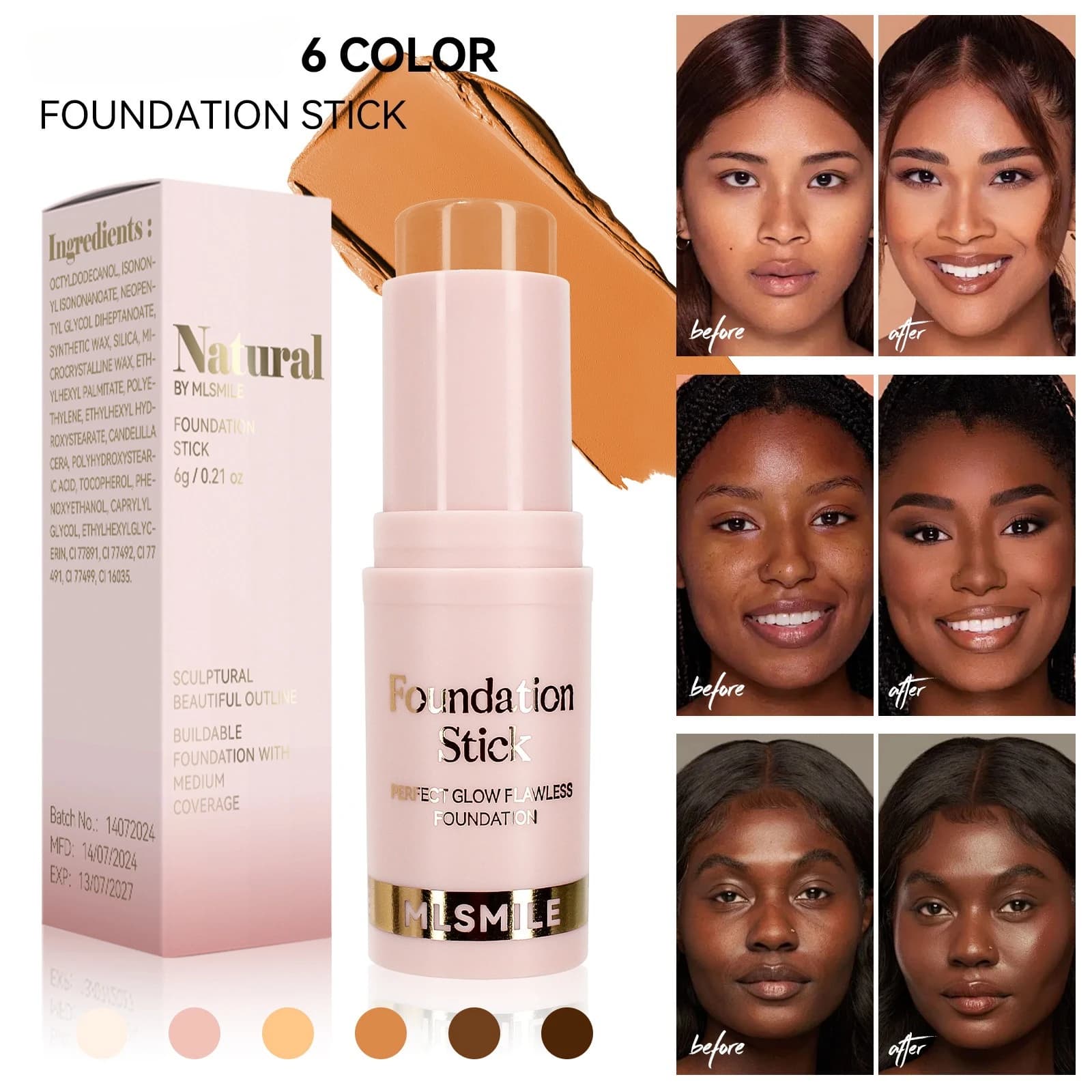 Fondotinta Stick Opacizzante Controllo Olio Primer BB Cream Copertura Media Bronzer Leggero per Scolpire il Viso Contorno Illuminante Correttore