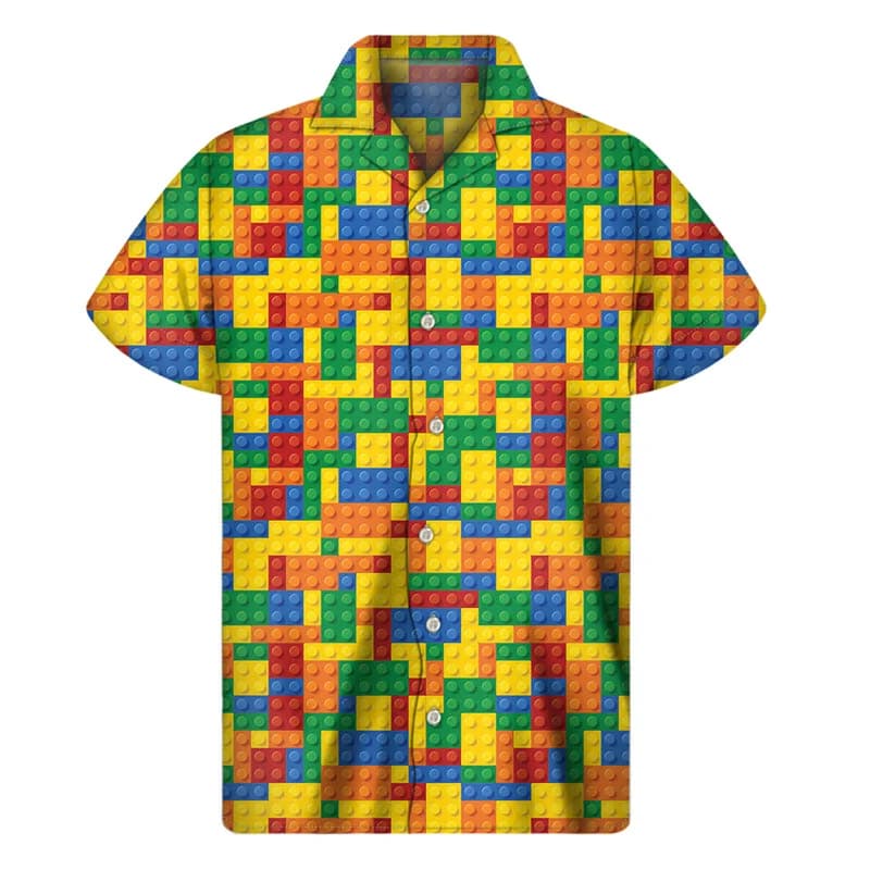 Creative Building Blocks Toy 3D Print Shirt uomo estate camicie hawaiane top Street risvolto Aloha camicetta bottone maniche corte