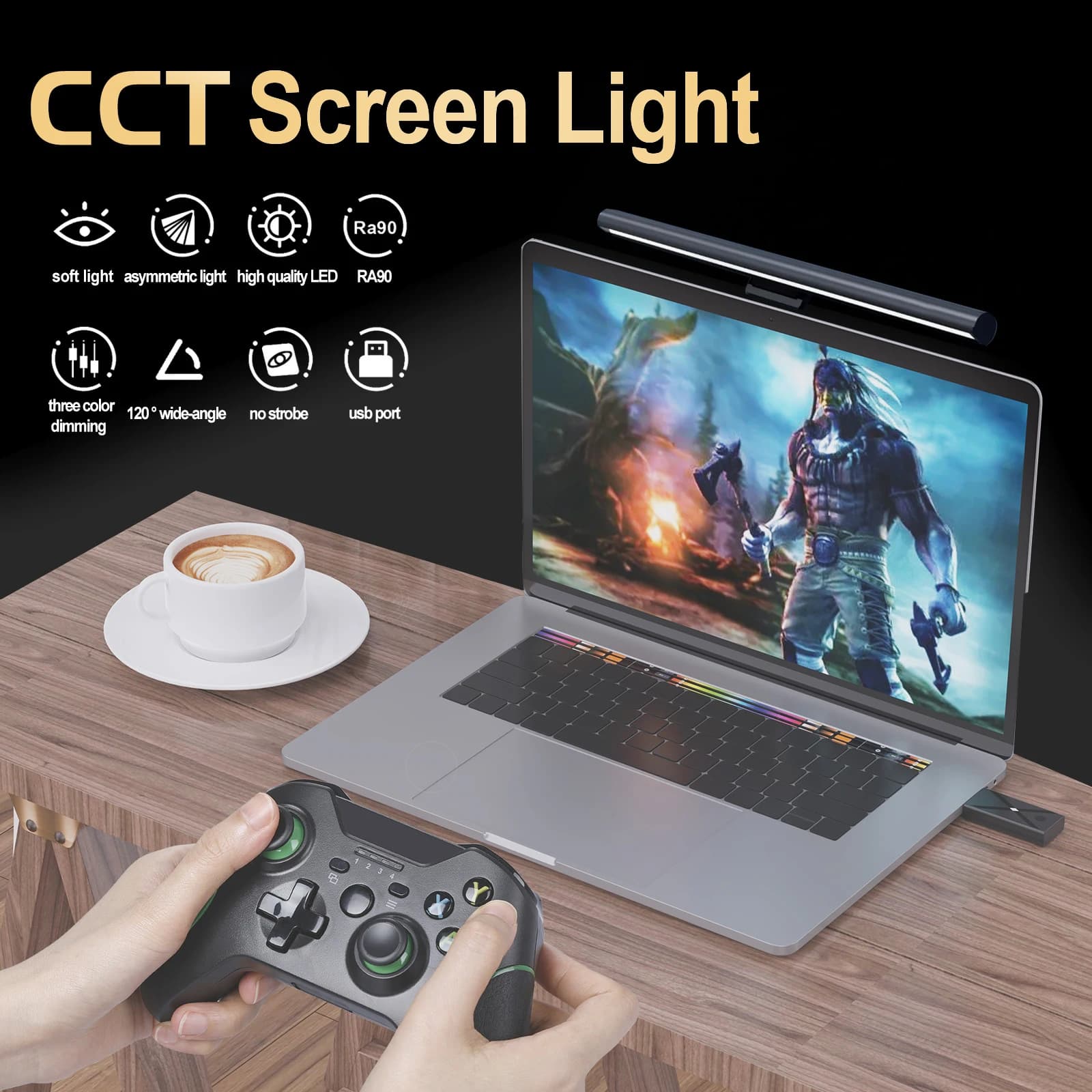 LED Strip for Monitor with Continuous Dimming and Eye Protection, Work & Gaming, Desk Monitor Lighting