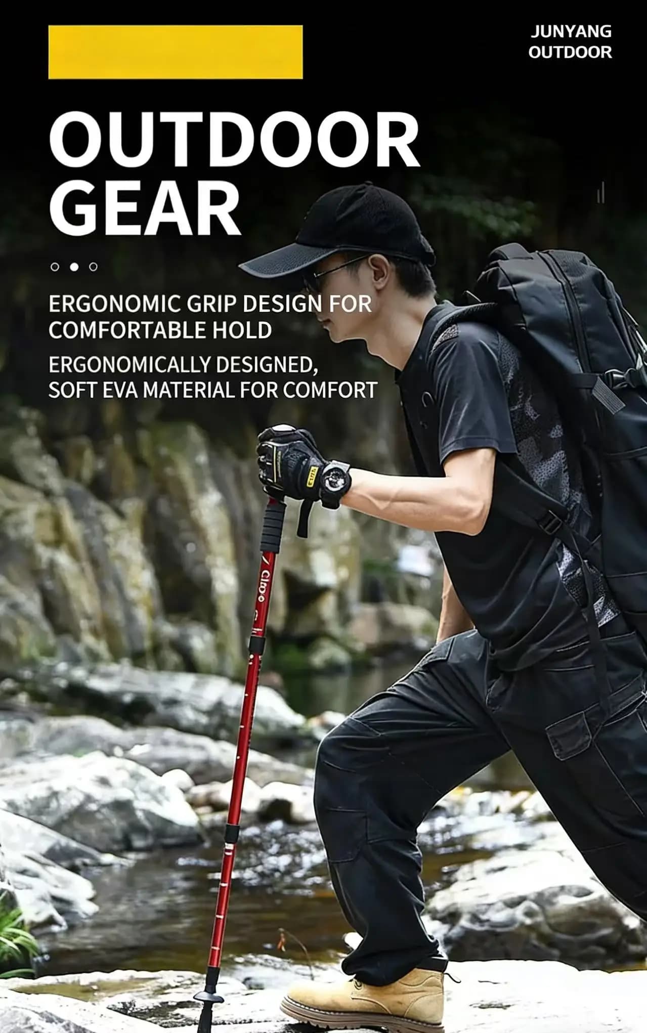 Aluminium alloy telescopic trekking pole, portable and adjustable, for camping, mountaineering, outdoor sports, hiking - 1 sold