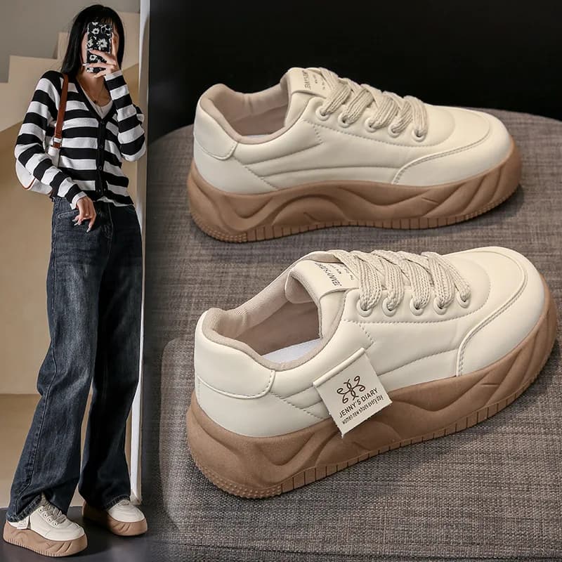 Women's Casual Sport Shoes Spring 2025, Trendy Style Street Sneakers with Rialzo, EVA Breathable Rubber Sole