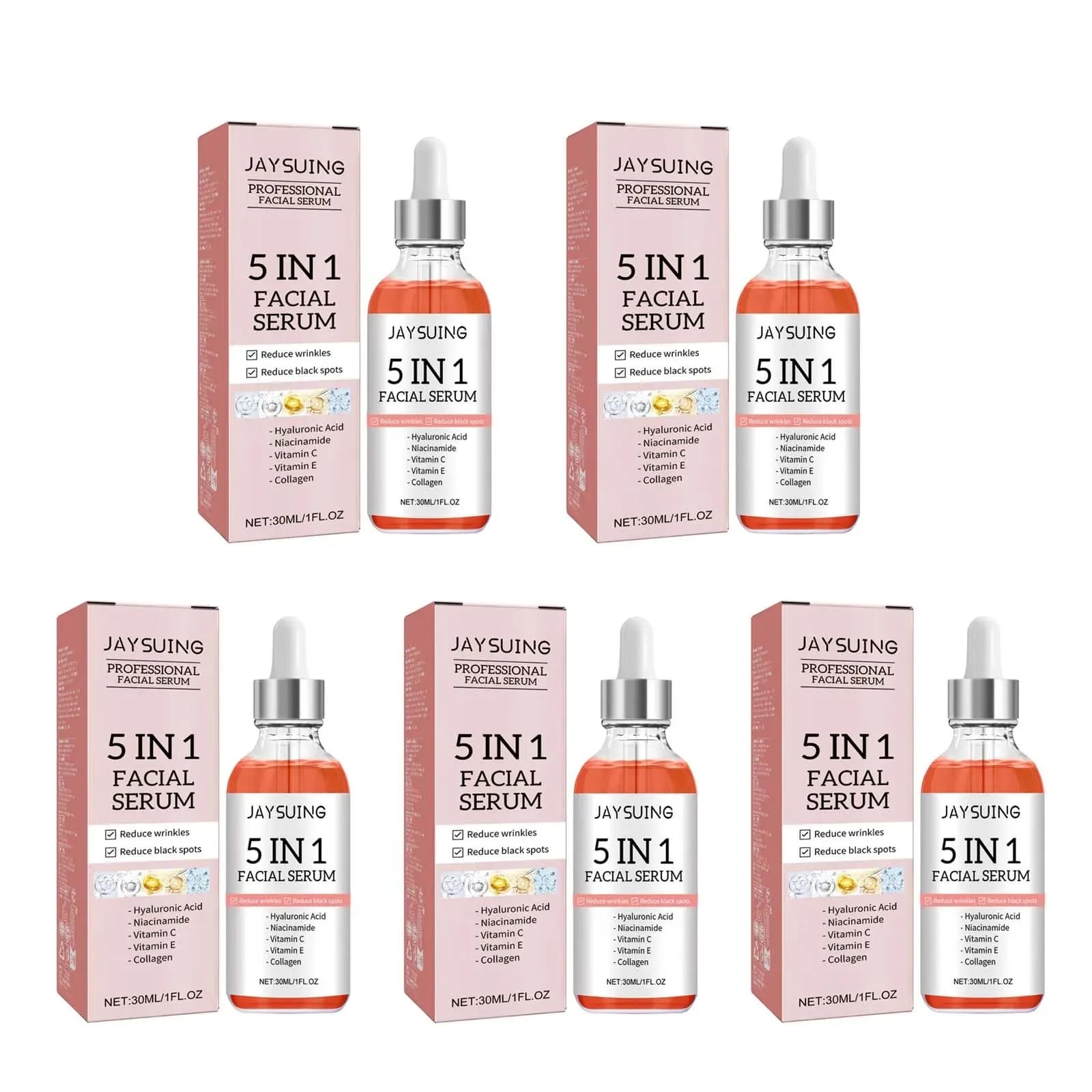 Jay decreasing 5 In 1 Serum Viso To Hyaluronic Acid 30ml Hydrating Vitamin C Collagen Fulmine Siero Viso Reduce Skin Care Pores