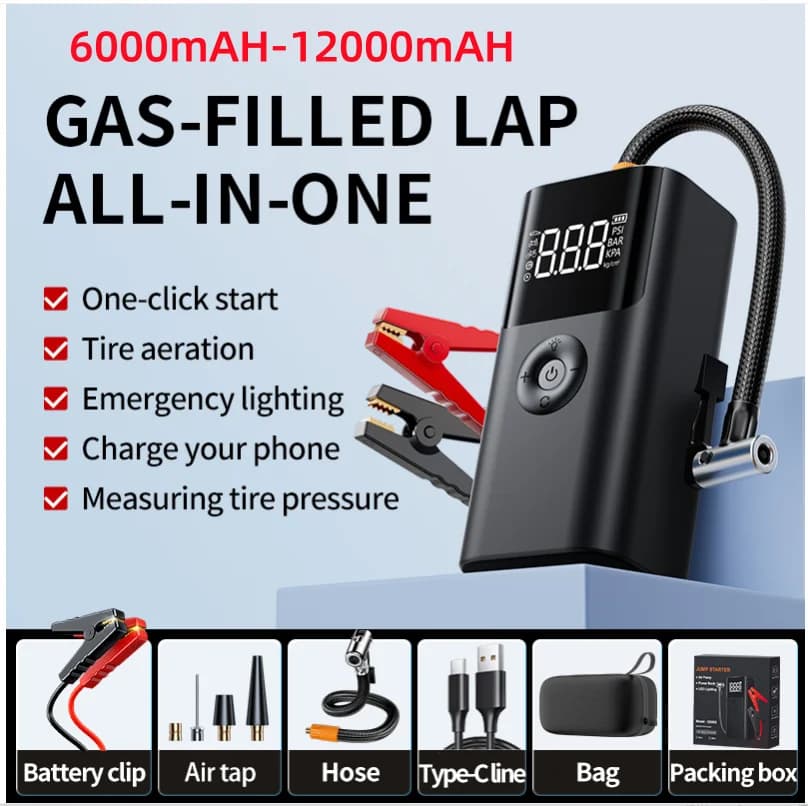 4 in 1 2500A portatile Jump Starter Power Bank 150PSI Pompa d'aria Booster Batteria per auto 12V Batteria per auto Starter Powerbank