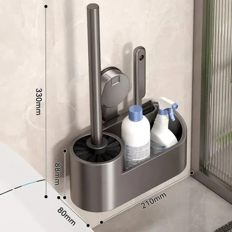 Porta scopino in alluminio Space - Strumento di pulizia verticale con ventosa montata a parete per accessori da bagno