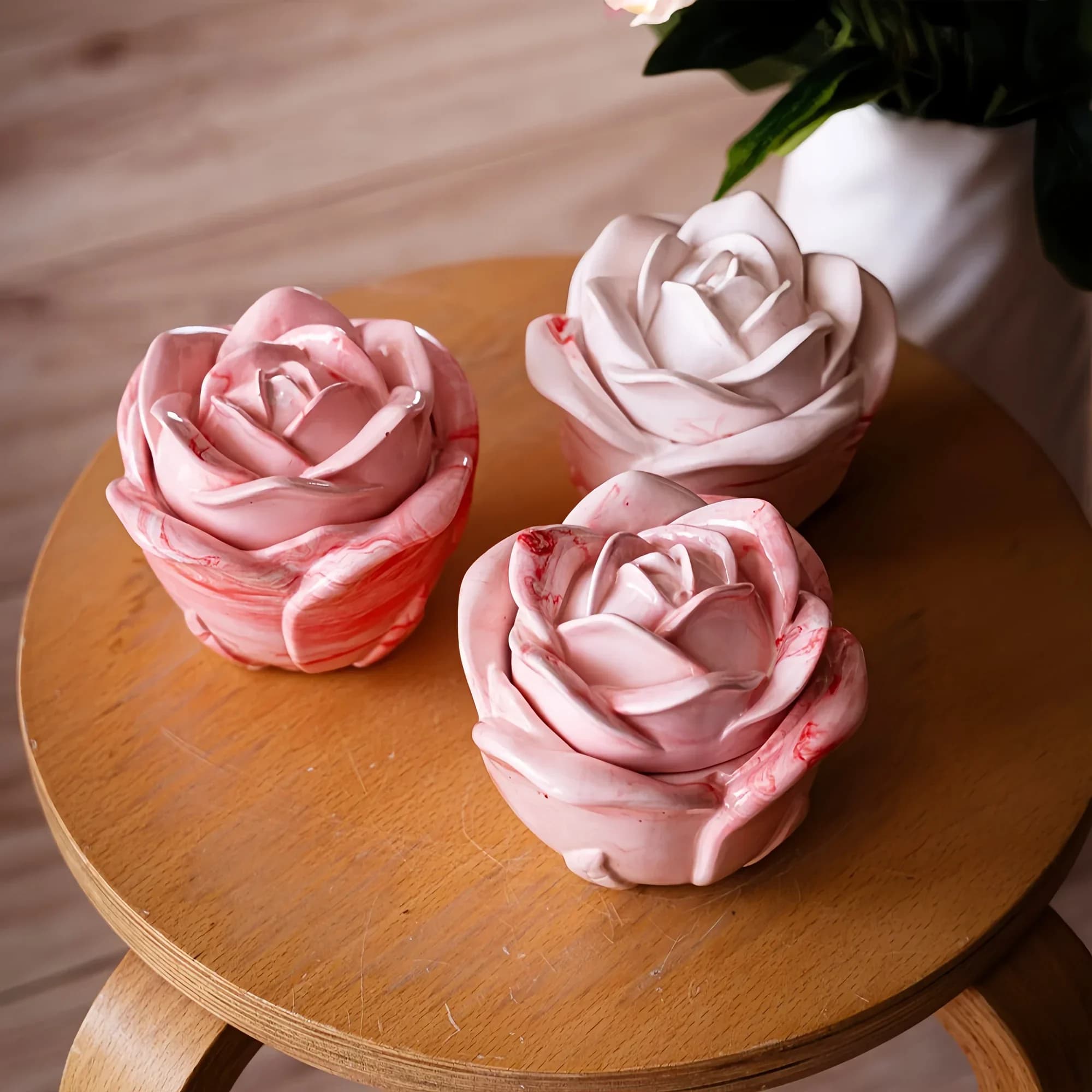 Set da 2 pezzi Stampi in silicone a forma di rosa con coperchi, elegante stampo portacandele per resina epossidica fai-da-te, gesso e lavorazione del calcestruzzo