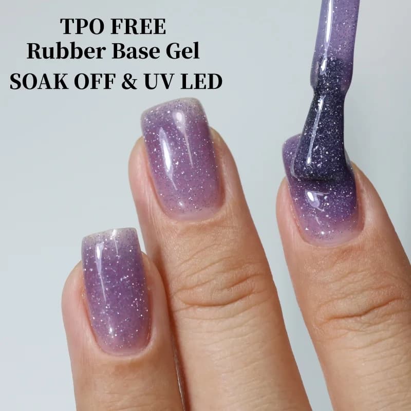 MSHARE Gel Base in Gomma Viola Shimmer 10ml Senza TPO, Smalto Camouflage Colorato, Gel per Unghie Soak Off, Vernice UV LED