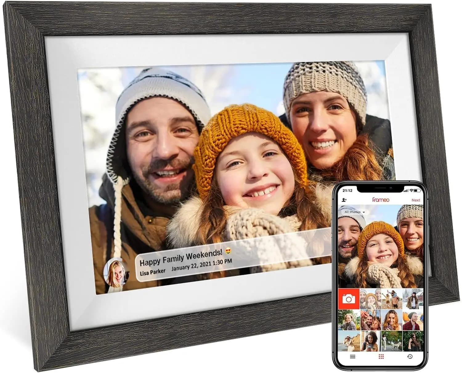 10.1" WiFi Digital Picture Frame HD Touch Screen Auto-Rotate Easy Setup Share Photos & Videos Gift