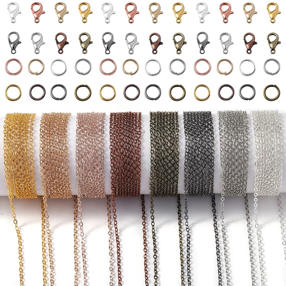 Catena a maglie sfuse in lega da 3 metri con anelli di salto Chiusure a moschettone Catene per collane per gioielli fai da te Fornitori per collane Accessori