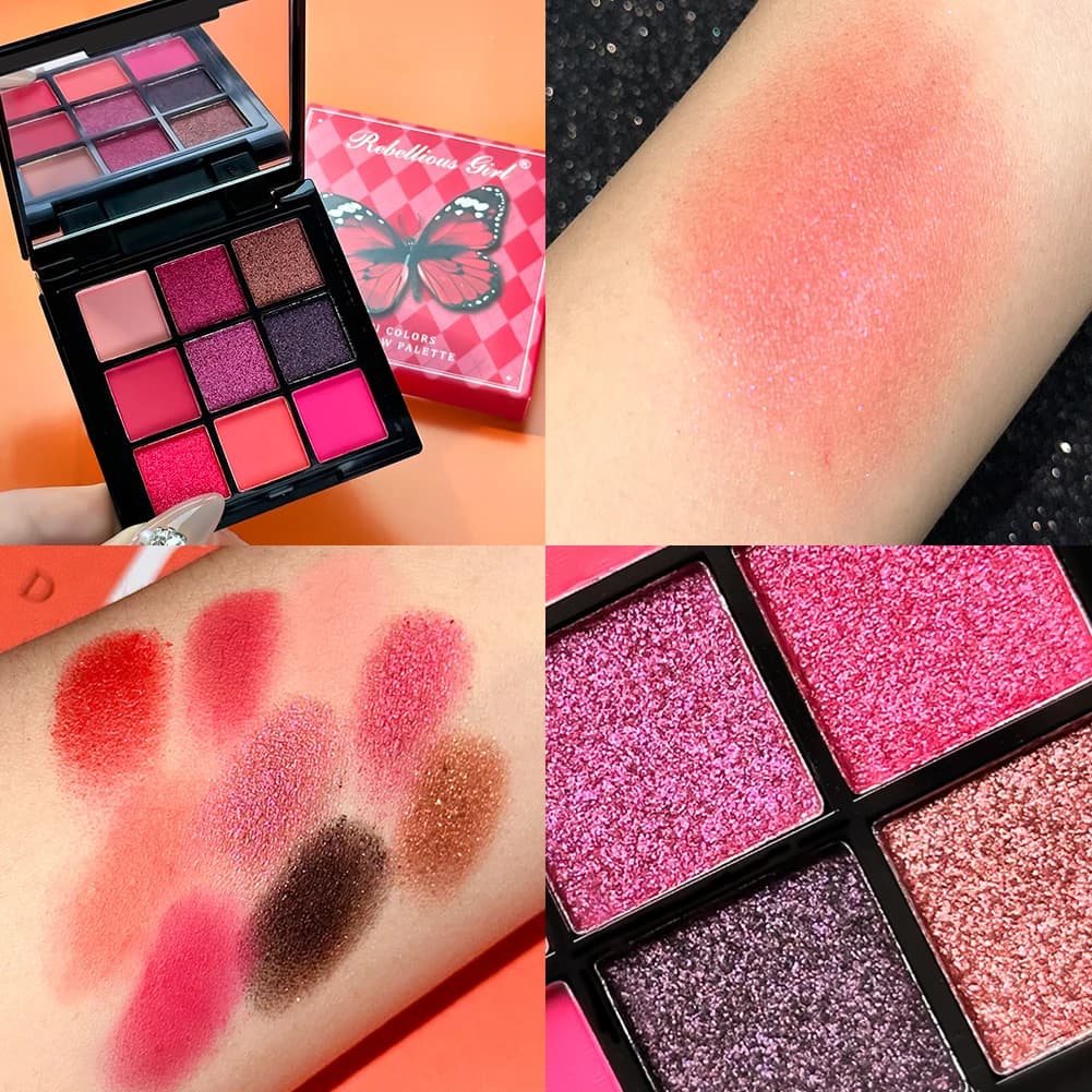 9-Grid Red Eyeshadow Palette Purple Glitter Pearlescent Matte Eye Shadow Shimmer Makeup Long Lasting Women Beauty Eye Cosmetics