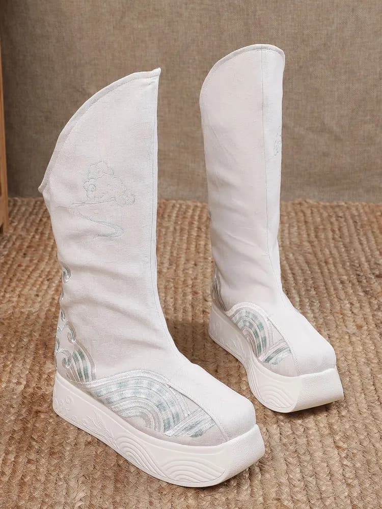 Fulujiacos Ancient style Hanfu shoes for both men and women with an inner height increase and thick soled boots