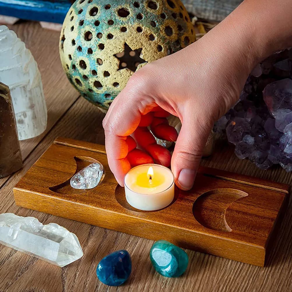 Supporto per Carte dei Tarocchi, Espositore in Legno per Cerimonie, Portacandele e Supporto per Cristalli per Meditazione, Rituali e Casa