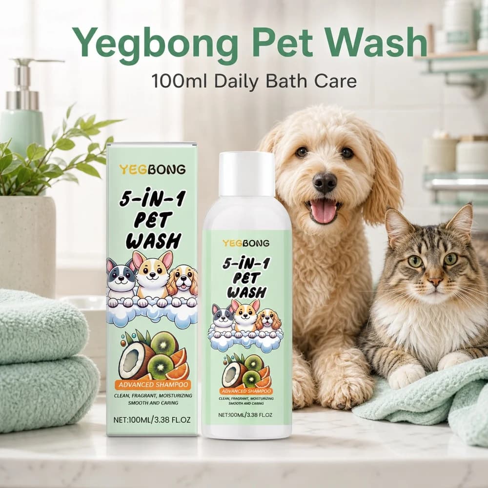 Yegbong Pet Shampoo 100ml for Cats and Dogs Five In One Bath Grooming Coat Cleaning Easy Rinse Hair Care Daily Portable Bath Kit
