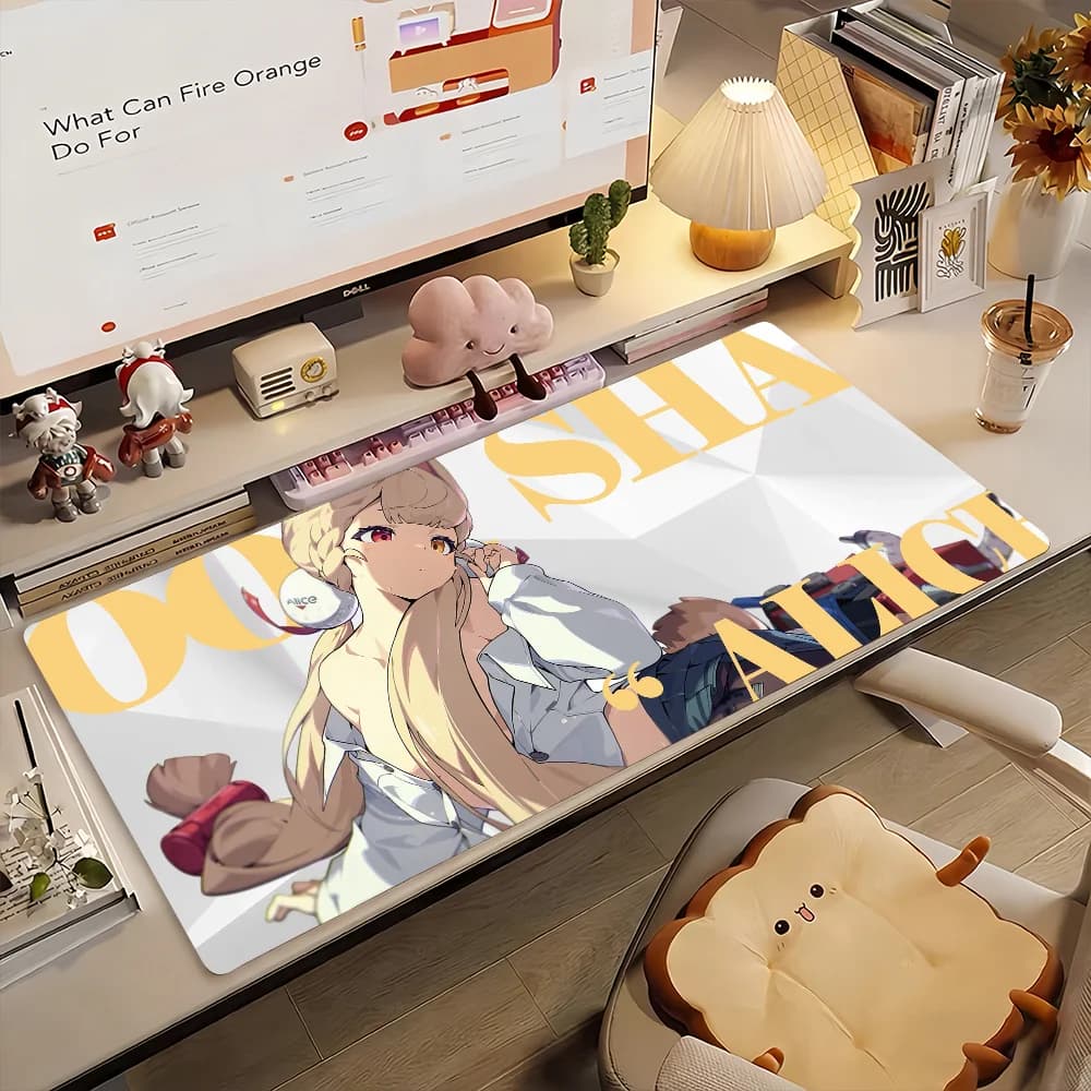 Tappetino per mouse da gaming, grande tappetino da scrivania, antiscivolo, bordi cuciti, ragazza anime bionda, design bianco e giallo, tappetino per tastiera PC