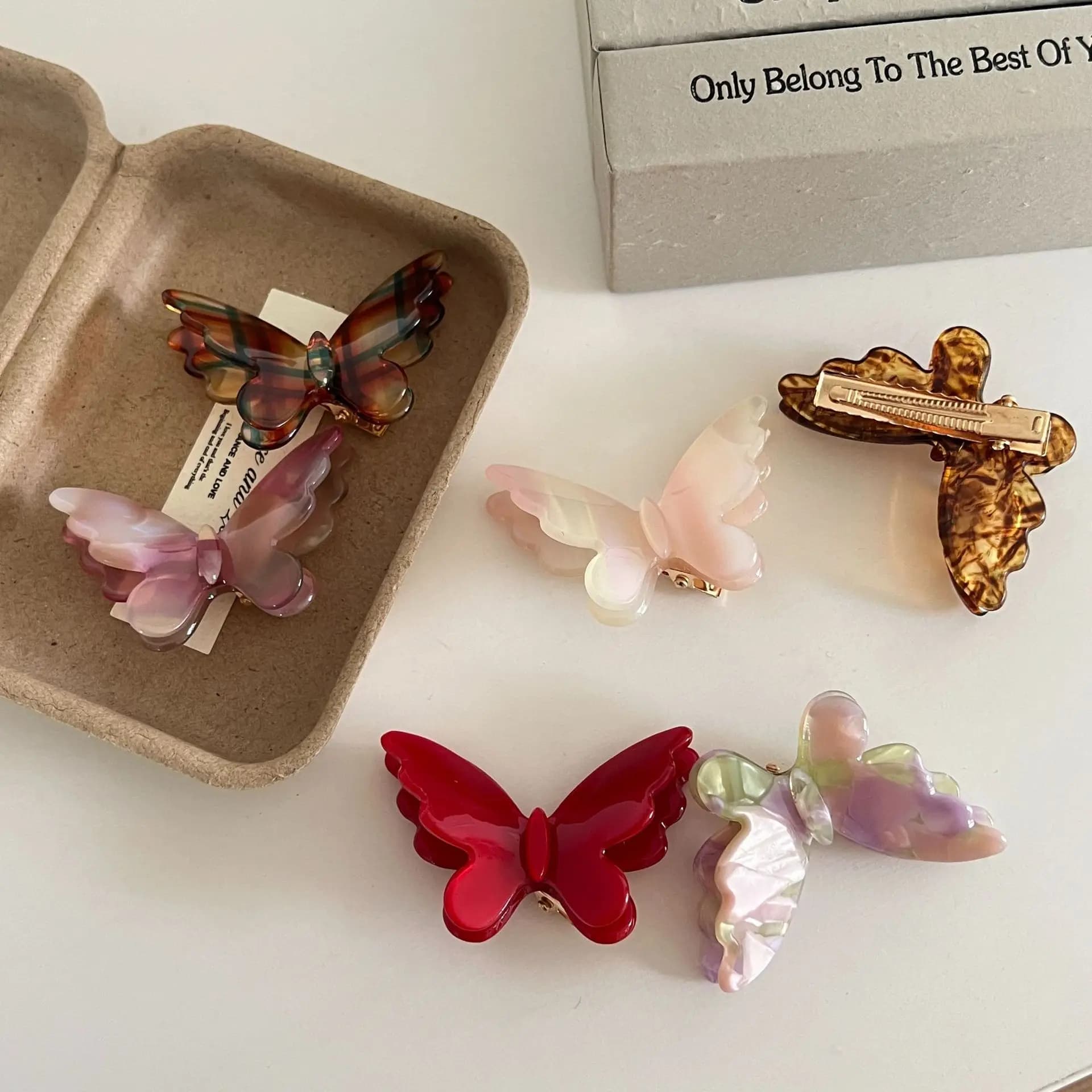 1pc New acetic acid duckbill clip butterfly hair clip three-dimensional sweet and versatile bangs clip edge clip temperament hai