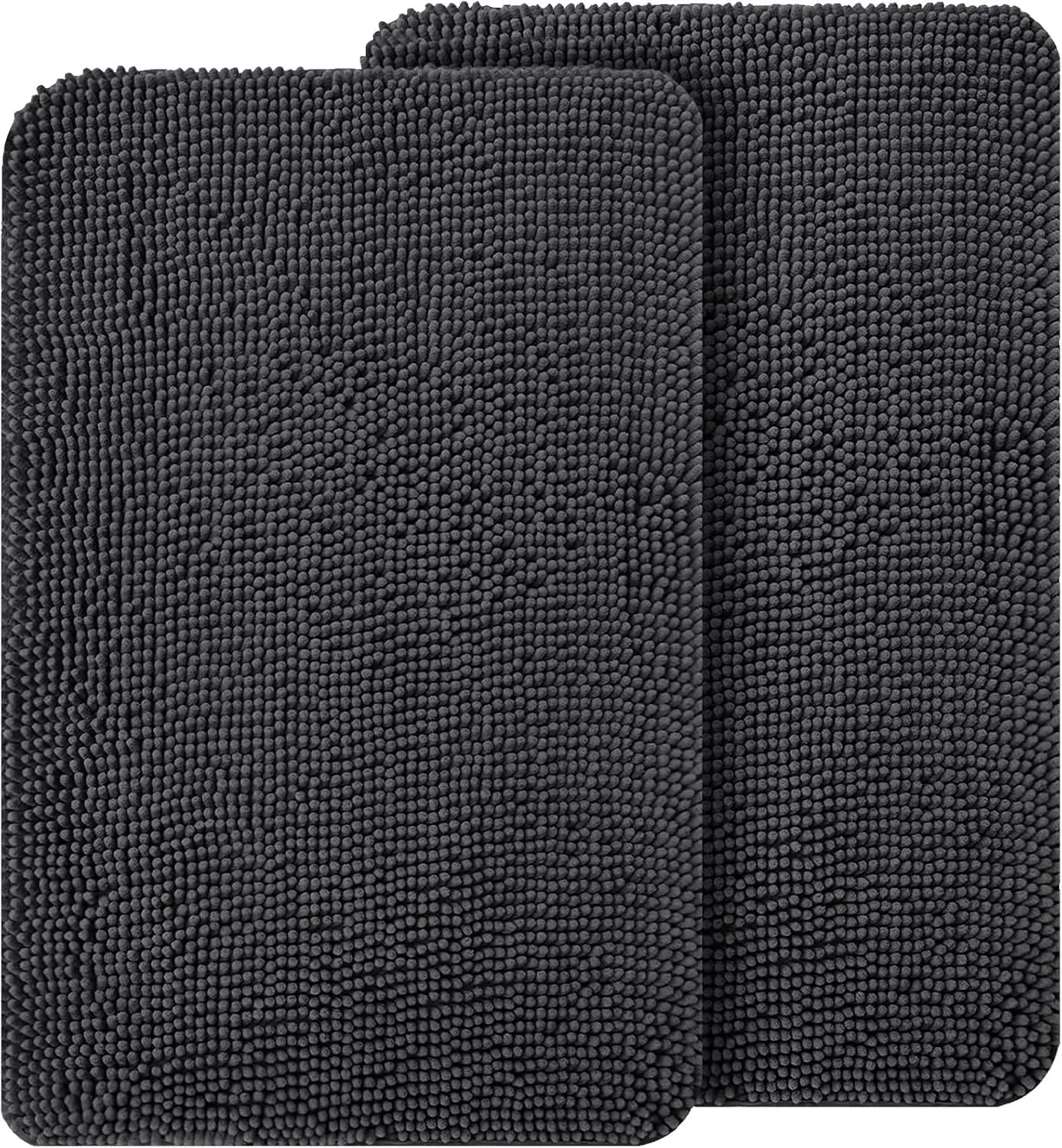 Set di 2 Tappetini per Cani, 36x24, Assorbenti Antiscivolo Lavabili in Ciniglia per Ingresso Interno, Grigio Scuro