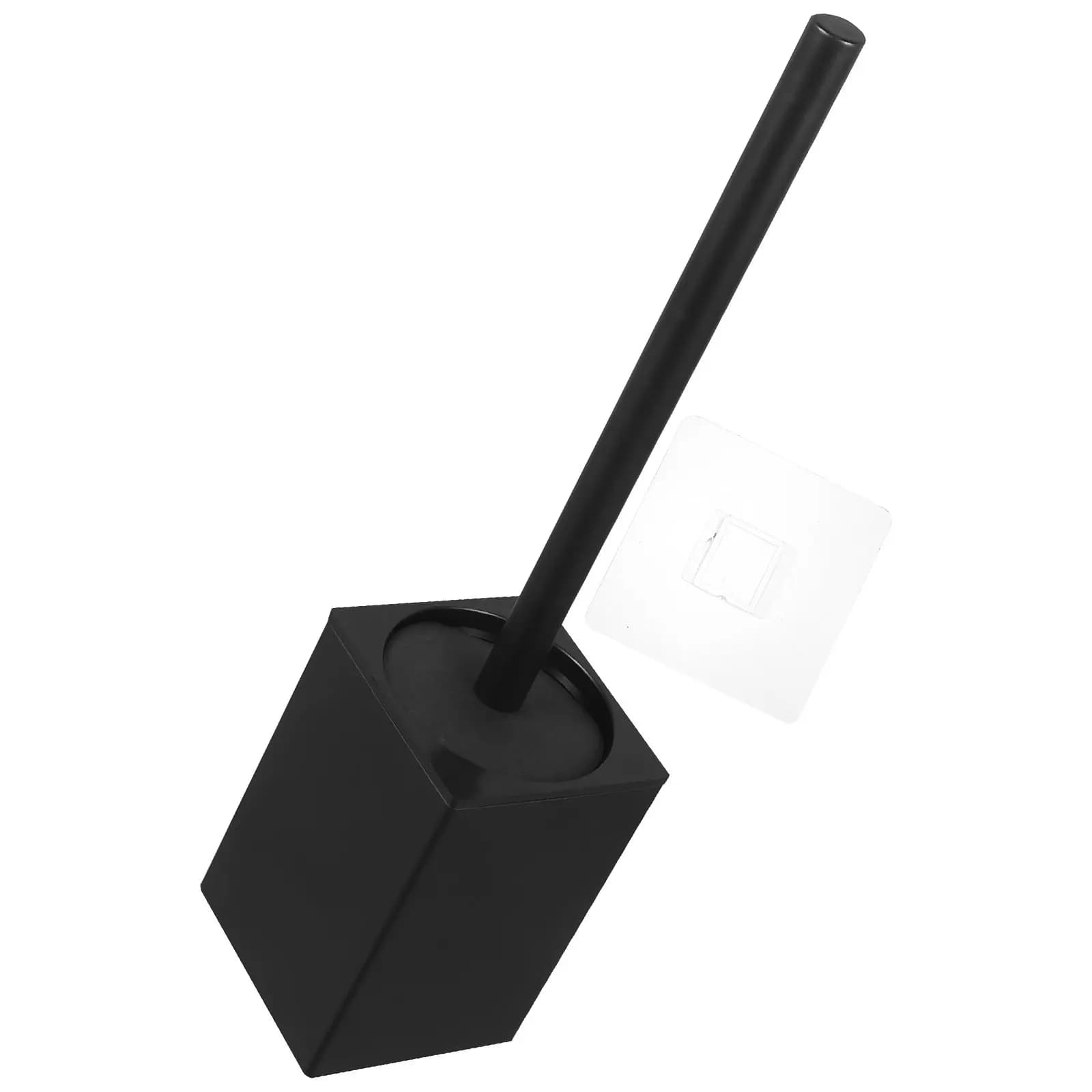 Set di 1 porta scopino per WC, robusto, da parete, con manico lungo nero, strumento per la pulizia del bagno.