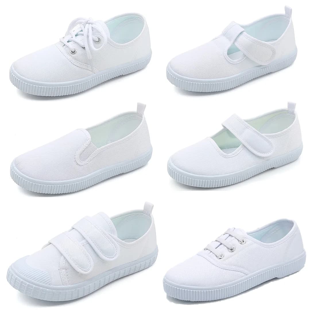 Scarpe da ballo per interni per bambini, con cinturini in velcro, scarpe bianche per studenti, scarpe in tela per ragazzo e ragazza, scarpe sportive leggere per bambini