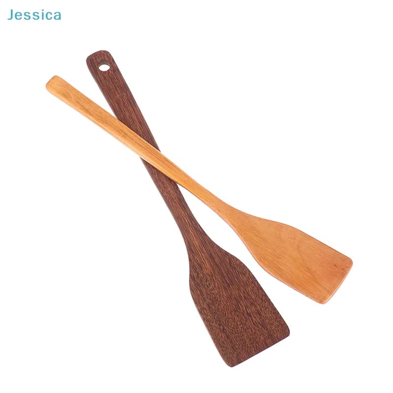 〔Jessica〕Natural Wood Cooking Spatula - Durable Long Handle Turner for Wok & Non-Stick Pans