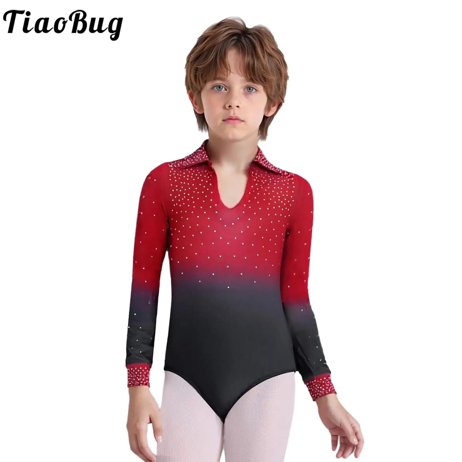 Bambini Ragazzi Jazz Pattinaggio di Figura di Un Pezzo di Danza Body Camicie Maniche Lunghe Sfumatura Body Ginnastica Latino Moderno Dancewear