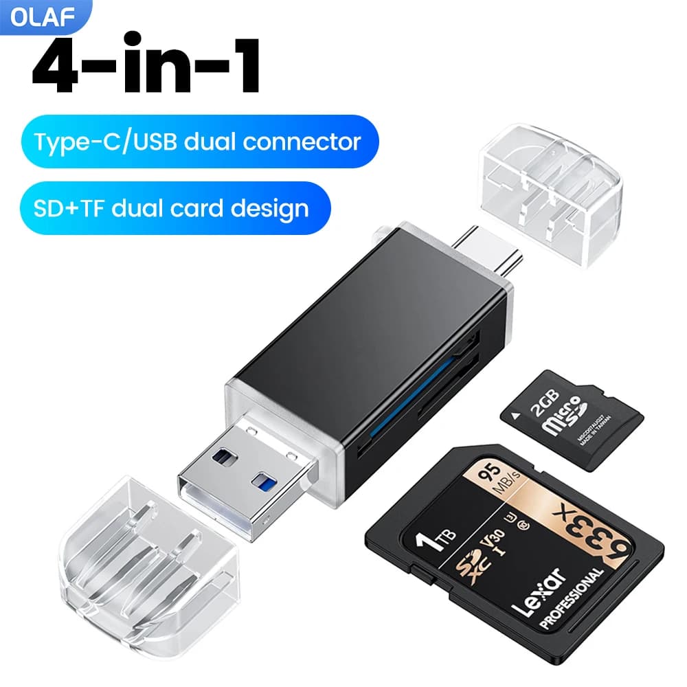 Lettore di schede Otg 4 in 1 USB 2.0 Micro Sd Mini adattatore TF Tipo C Convertitore di unità flash USB per accessori per telefoni cellulari Laptop