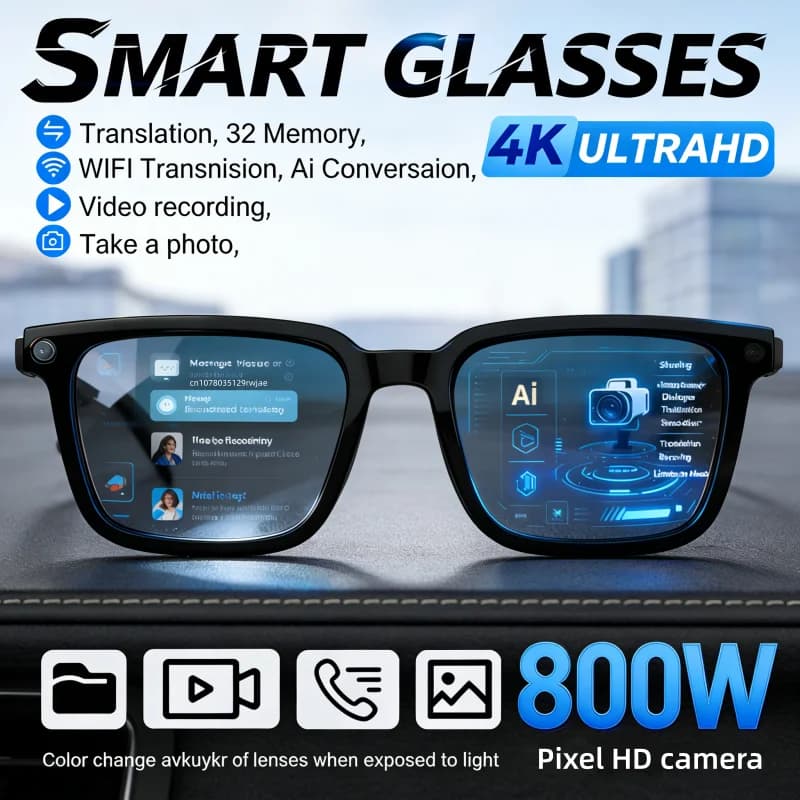 New Smart Glasses AI 2026 with AI Translation, 8MP HD Camera, 4K Riprese, Bluetooth Calls, Image Recording and Music - Intelligent Sunglasses