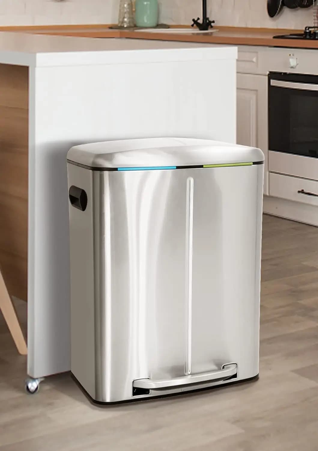 Cestino per Rifiuti Doppio in Acciaio Inox con Coperchio, 10 Galloni/40 L, Cestino con Apertura a Pedale e Coperchio a Chiusura Morbida per Cucina, Camera da Letto, Personalizzabile