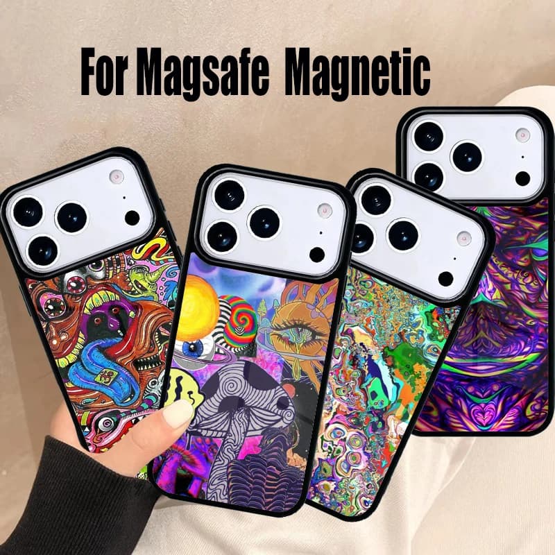 Cover per iPhone con design psichedelico e trippy, compatibile con MagSafe Wireless Magnetic per iPhone 17 Air 16e 15 14 13 12 11 Pro Max Plus
