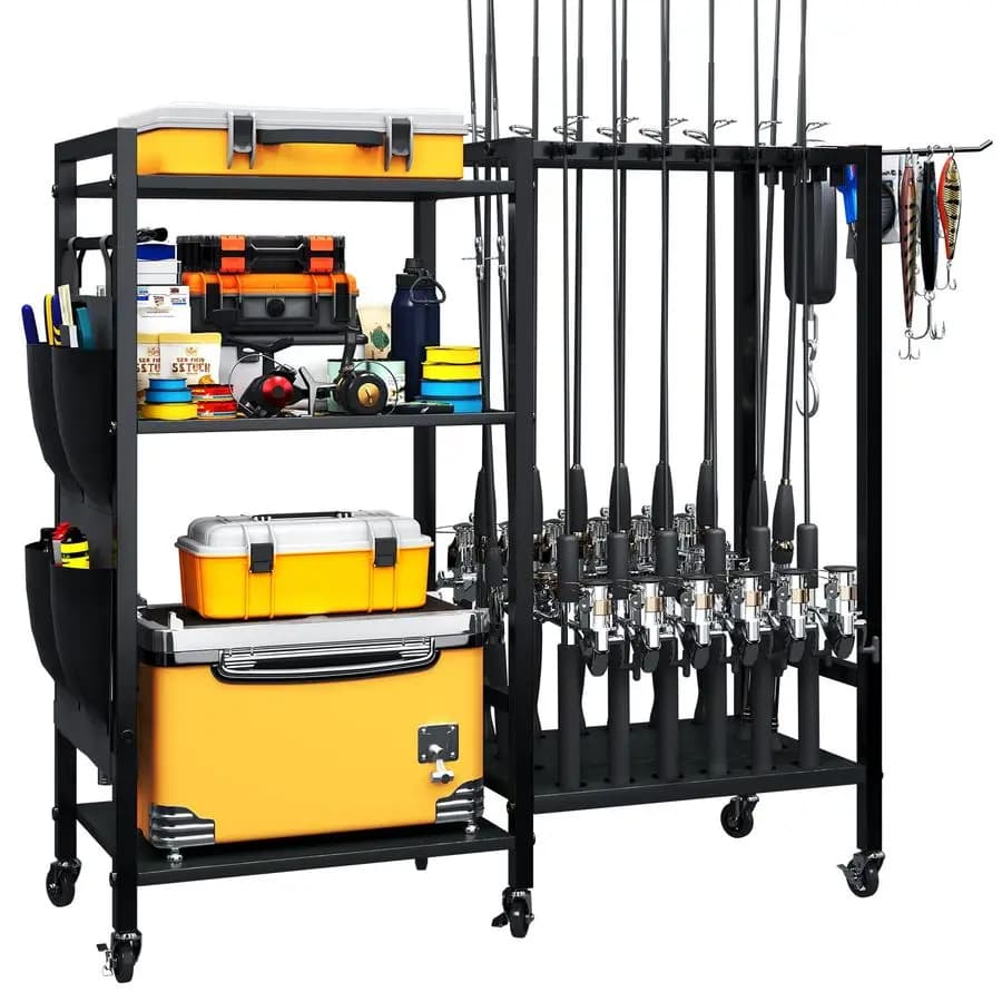 16-seater fishing gates for Garage, Cane trolley Suitable for All Canes, Organizer Door Fishing equipment for 3 Levels